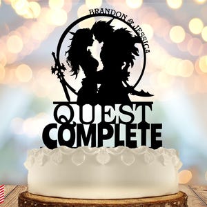 Gamer Couple - Quest Complete - Personalized Mr & Mrs Name - Gamer Themed - Nerdy Wedding Cake Topper