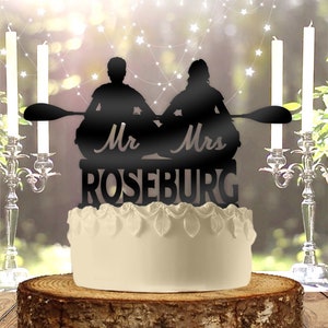 Kayak Couple Mr Mrs with Name Personalized Wedding Anniversary Cake Topper