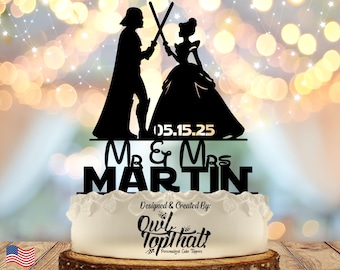 Cinderella and Vader Personalized Name and Date Wedding Cake Topper