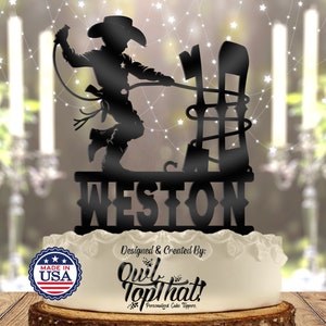 Boy Cowboy Lasso Birthday With Name and Age Personalized Birthday Cake Topper
