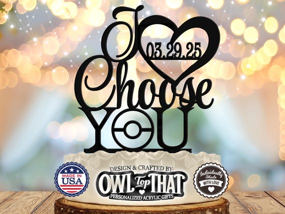 I Choose You Heart - Personalized With Date - Gamer Themed - Custom Wedding Cake Topper