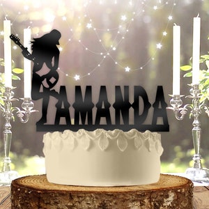Guitarist with Name Guitar Solo Female Personalized Birthday Cake Topper