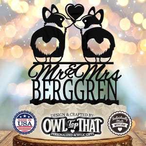Corgi Love Mr and Mrs Personalized Wedding Cake Topper