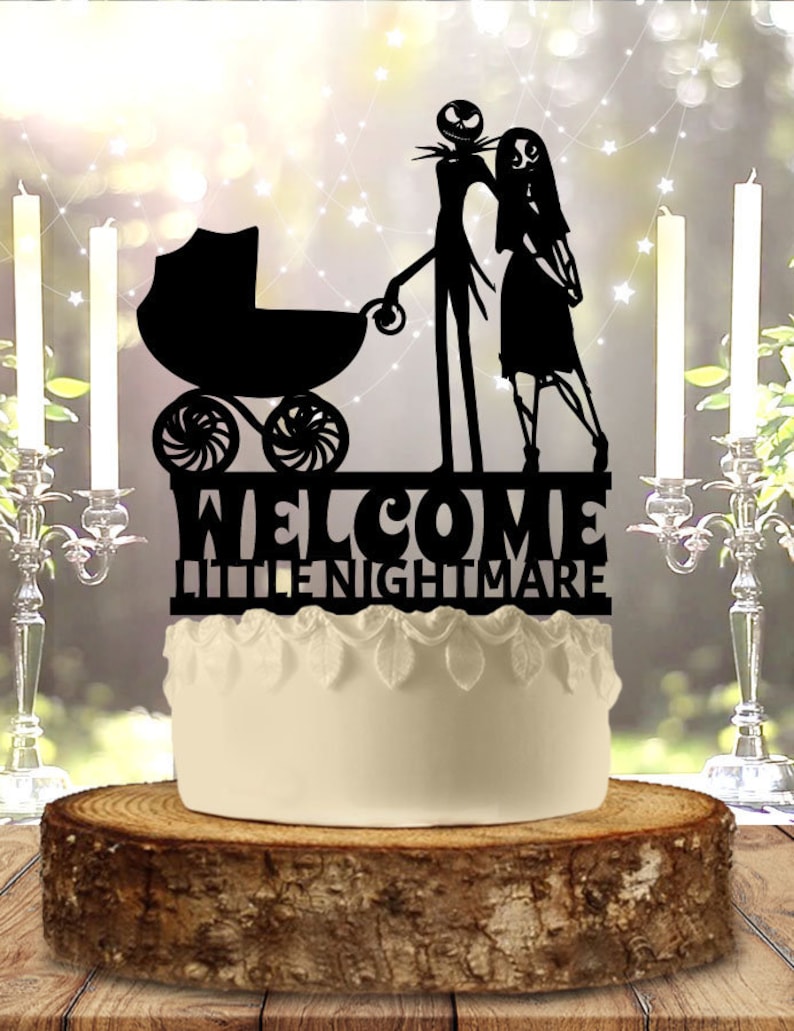 Jack and Sally Nightmare Before Christmas Baby Shower Girl or Boy Welcome Baby Newborn Cake Topper 