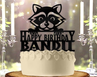 Cute Raccoon Wildlife Nature Holding Name Personalized Cute Birthday Cake Topper