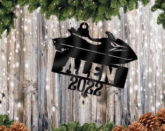 Jetski Ski-doo Wave Runner Side View Name Tag Ornament - Personalized Name & Date - Gift Tags, Event Markers, Holiday Ornaments, and More