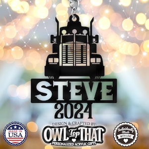 Personalized Trucker Acrylic Ornament: Custom Name & Date