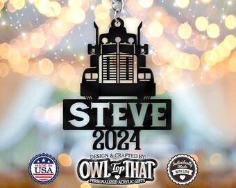 Personalized Trucker Acrylic Ornament: Custom Name & Date
