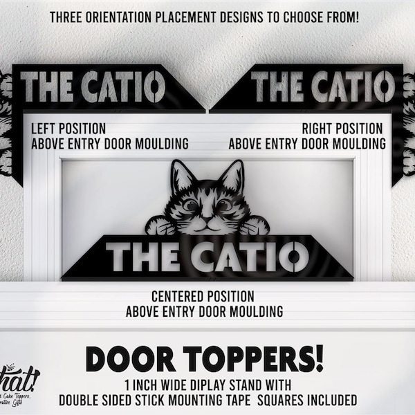 The Catio Cute Peeking Cat Personalized Door Topper Centered Left Right Display Standing Sign Custom Acrylic Signage with Mounting Tape