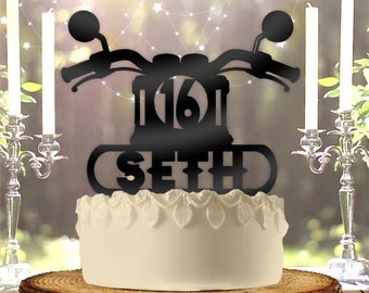 Motorcycle Biker Bars with Name and Age Personalized Birthday Cake Topper