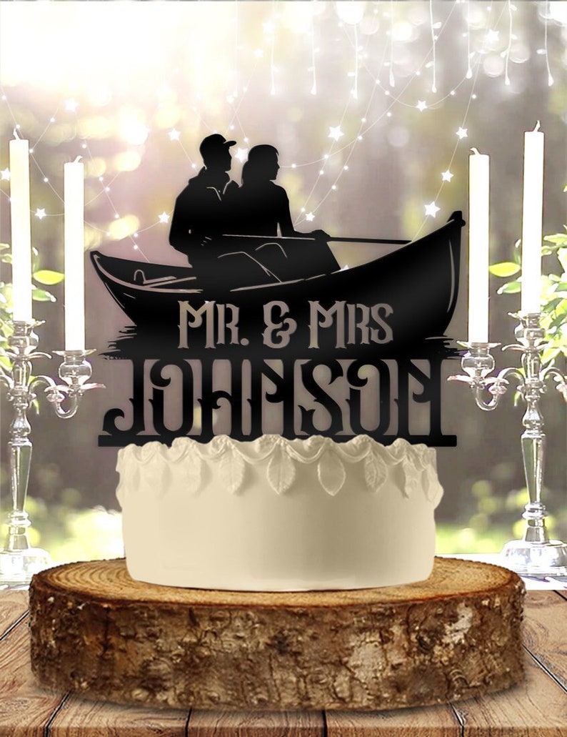 Canoe Couple Mr Mrs With Name Outdoor Nature Personalized Wedding Cake ...