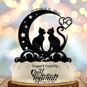 Kitty Cats Crescent Moon Personalized Wedding Cake Topper
