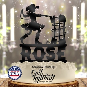 Girl Cowgirl Lasso - Personalized Name, Age - Western Themed - Custom Birthday Cake Topper