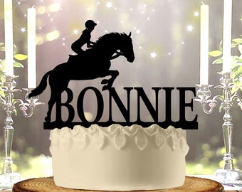 Girl Horse Jump with Name Personalized Birthday Cake Topper