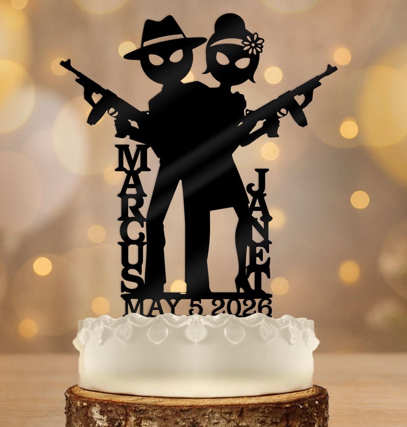 Mobster Funny Wedding Cake Topper - Bonnie and Clyde- Personalized - Etsy