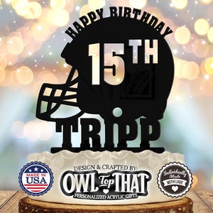 Football Happy Birthday - Personalized Name, Age - Sports Themed - Custom Birthday Cake Topper