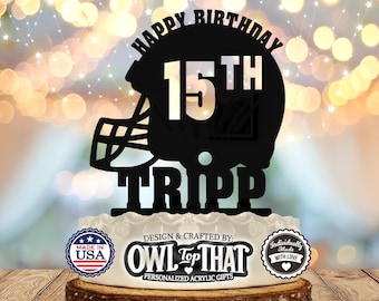 Football Happy Birthday - Personalized Name, Age - Sports Themed - Custom Birthday Cake Topper