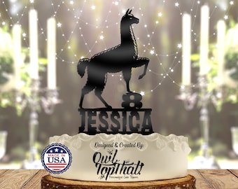Llama Alpaca - Personalized Name, Age - Animal Themed - Custom Birthday Cake Topper