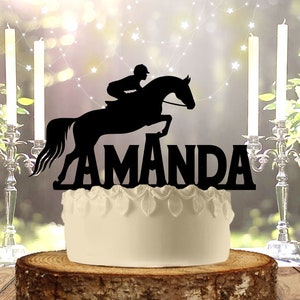 Girl Horse Jump with Name Personalized Birthday Cake Topper