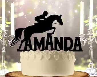 Girl Horse Jump with Name Personalized Birthday Cake Topper