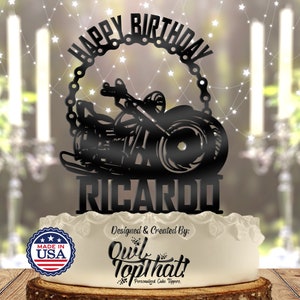 Harley Biker Motorcycle Chain Personalized Birthday Cake Topper