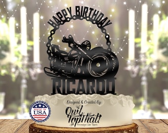Harley Biker Motorcycle Chain Personalized Birthday Cake Topper