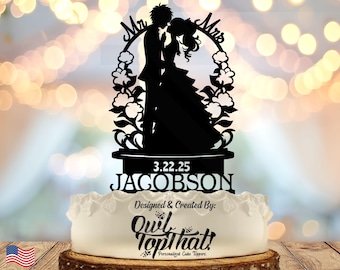 Anime Couple - Personalized Mr & Mrs Name, Date - Gamer Themed - Custom Wedding Cake Topper