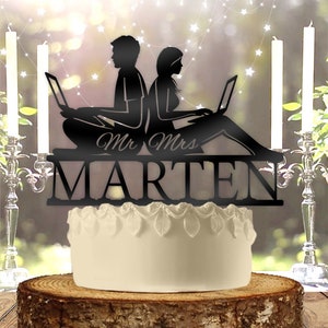 Laptop Gamer Couple Personalized with Name Wedding Cake Topper