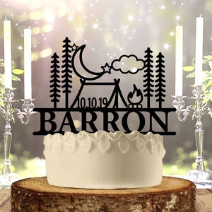 Simple Pleasures  Camping Personalized Wedding Cake Topper