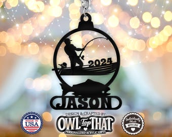 Personalized Fisherman Acrylic Ornament: Custom Name & Date