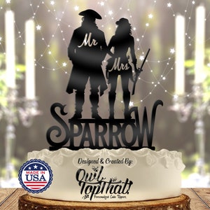 Pirate Couple with Custom Personalized Mr and Mrs Name Cake Topper