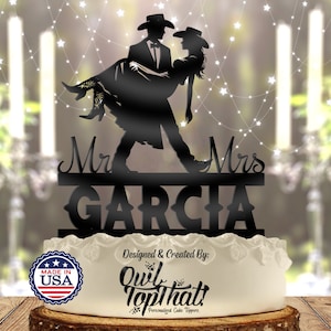 Cowboy and Cowgirl Couple Custom Personalized Mr and Mrs Name Cake Topper