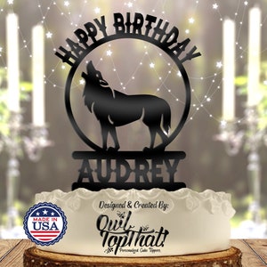Wolf Howling Personalized with Name Birthday Cake Topper