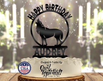Wolf Howling Personalized with Name Birthday Cake Topper