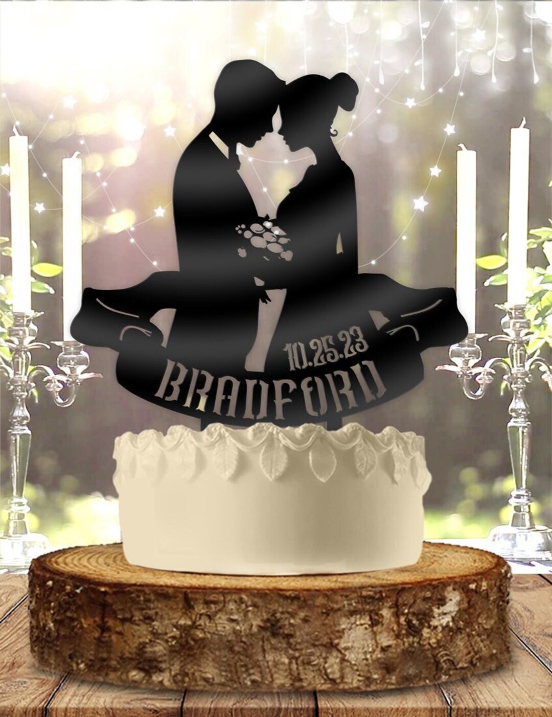 Wedding Cake Topper Silhouette Wedding Mr Mrs With Name and Date Ribbon ...
