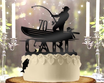 Personalized Fishing Cake Topper Custom Name Age Fishing Man Silhouette For  Fishing Theme Birthday Party Cake Decoration Topper