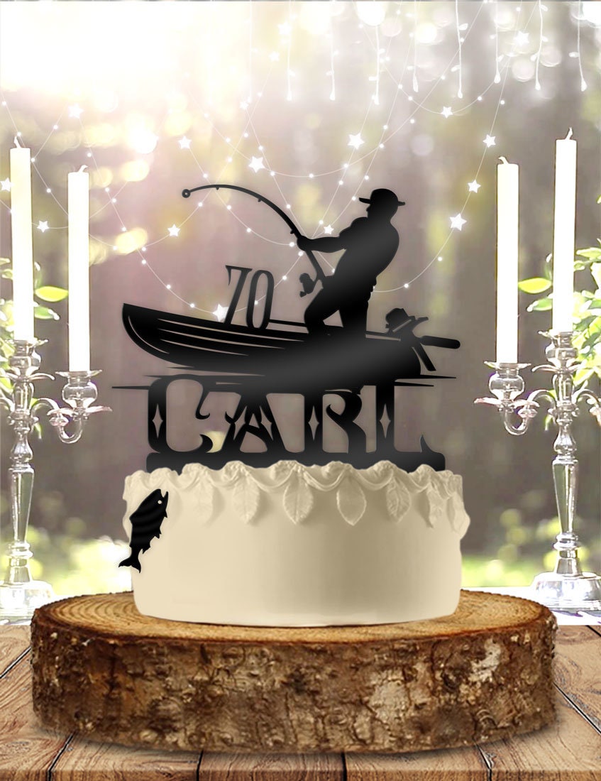 Happy 60th Birthday Cake Topper, Fishing Theme Birthday Party Decoration  for 60th Men, Fishing Lover Birthday Party Supplies, Sixty Years Old Men