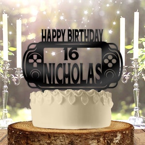 Handheld Gamer Gaming With Name and age Personalized Birthday Cake Topper