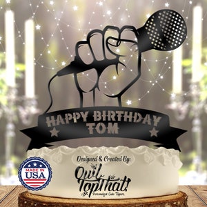 Personalized Microphone Karaoke Birthday Cake Topper