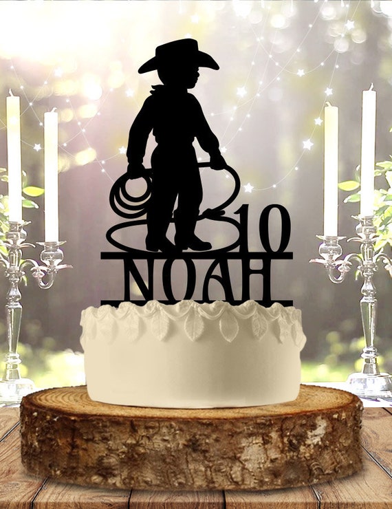 Boys Cowboy Birthday With Age Cake Topper Etsy