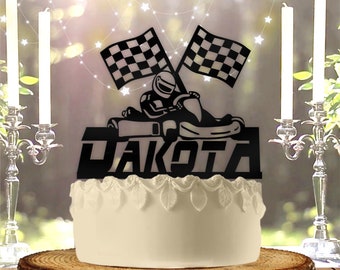 Go-Kart Race with Name Personalized Birthday Cake Topper