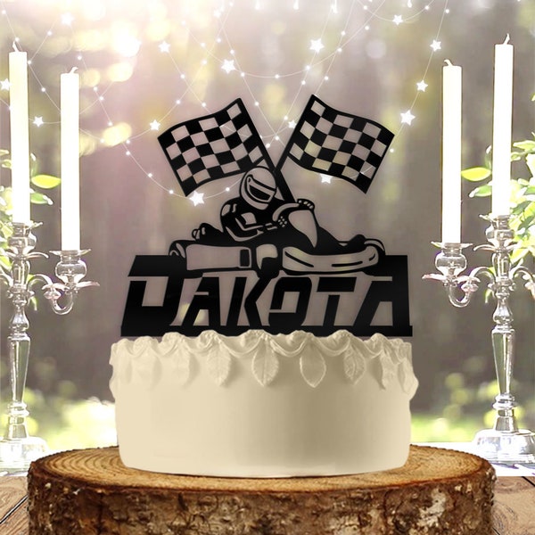 Go-Kart Race with Name Personalized Birthday Cake Topper