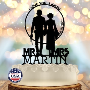 Han and Leia Wedding Cake Topper: Personalized Sci-Fi Theme