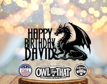 Dragon Birthday - Personalized Name, Age - Fantasy Themed - Custom Cake Topper