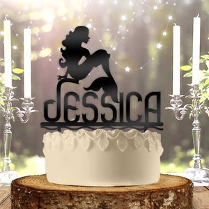 Sitting Mermaid with Name Personalized Birthday Cake Topper