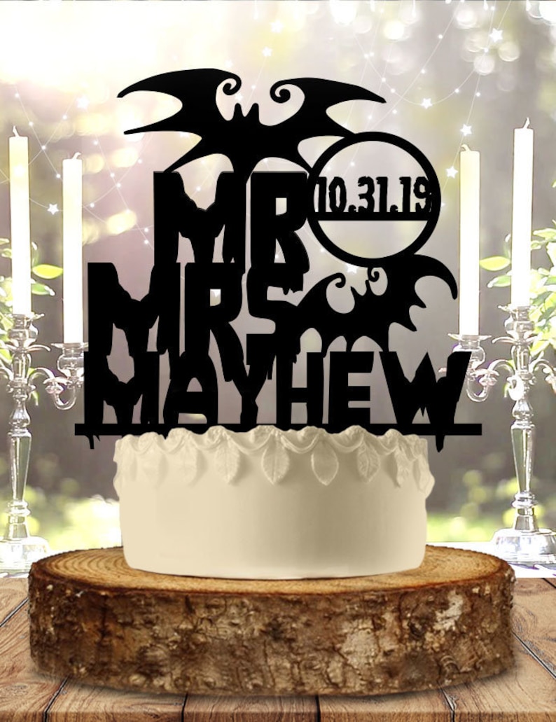 Mr and Mrs Halloween Wedding or Anniversary Cake Topper image 1