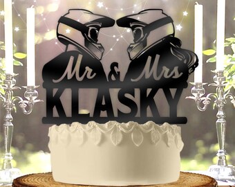 Motocross Dirt Bike Helmet Couple Mr Mrs Name Personalized Wedding Anniversary Cake Topper