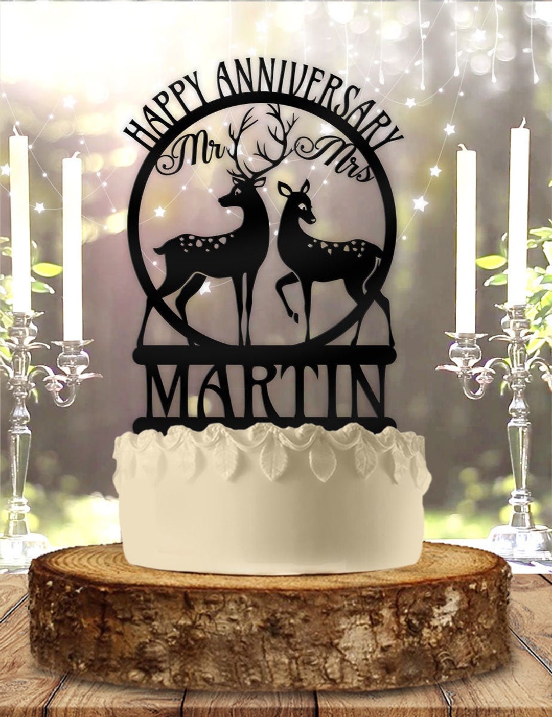 Deer Couple Mr Mrs Happy Anniversary Personalized Cake Topper - Etsy México, image size:1080x1403