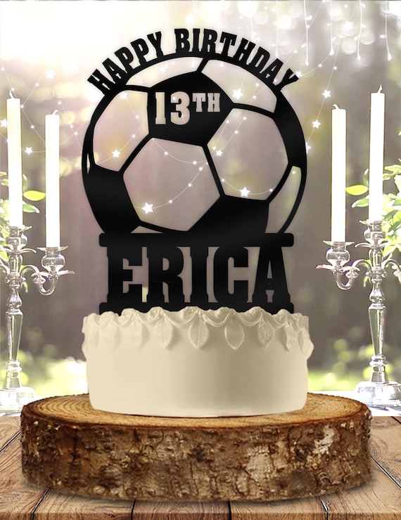Soccer ⚽️ Ball themed Birthday personalised name&number layered cake topper 