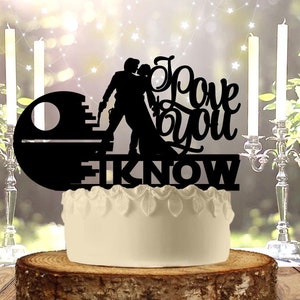 Galaxy Couple I Love You I know Deathstar Personalized Custom   Wedding Anniversary Cake Topper